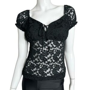 🤑 4/$24‎ Panhandle Lace Sort Sleeve Black Tee Shirt